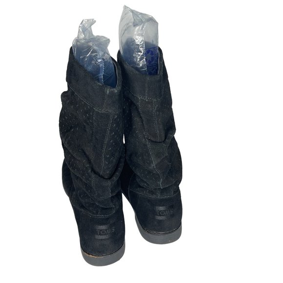 Toms Serra perforated slouch boot in black suede HIGH ANKLE PULL ON Posh Sho - Picture 7 of 11
